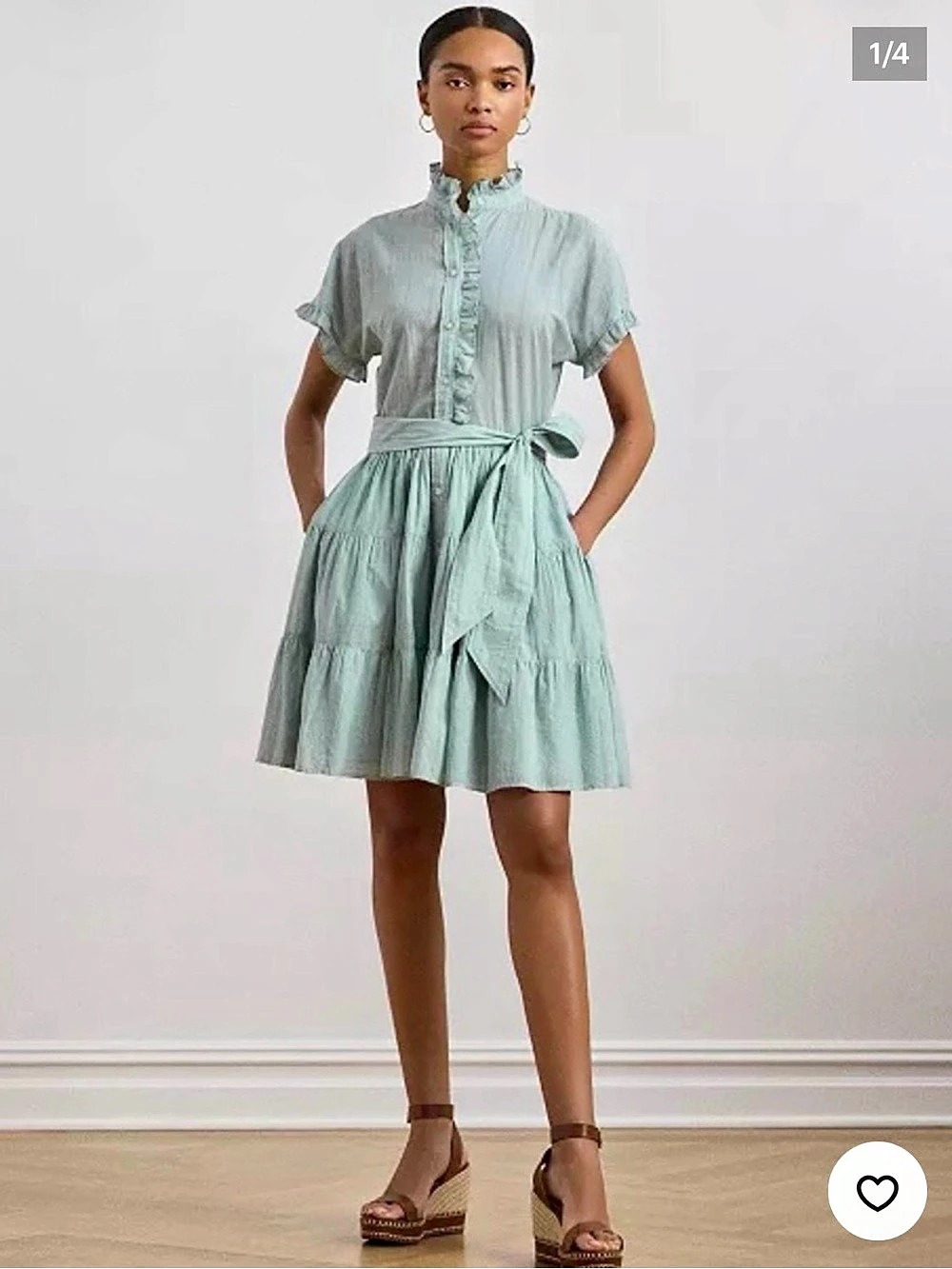 Lauren Ralph Lauren Striped Ruffle-Trim  Shirtdress Sage Green Size 10
